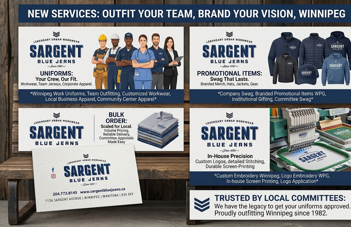 Sargent Blue Jeans New Services — Uniforms, Promo Items, Bulk Orders, Embroidery